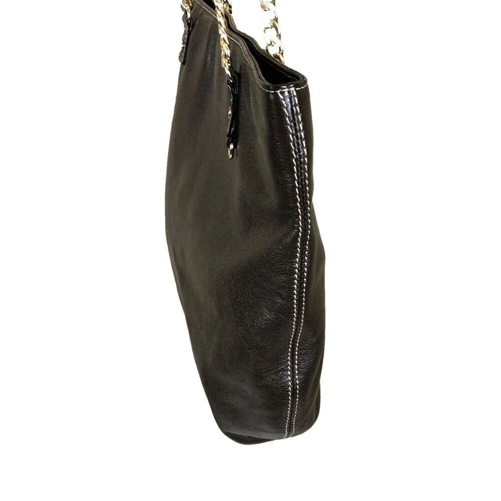 Michael Kors Brown Leather Hand Bag Chain‎ Link & Leather Dual Shoulder Straps